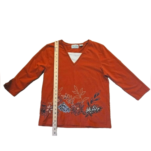 Shenanigans 3/4 Sleeve Embroidered Top Size Autumn Fall Rust Leaves Vintage 90s? - Picture 5 of 8